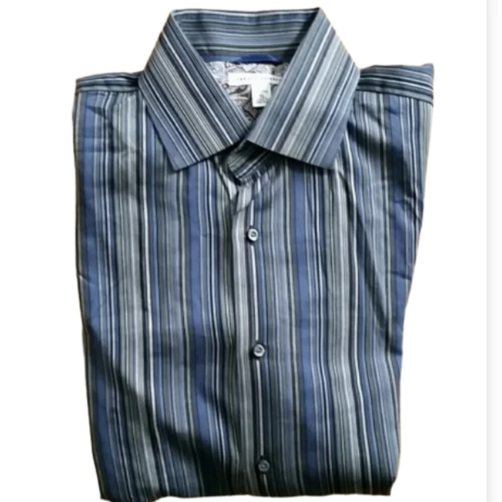 Banana Republic Mens Long Sleeve Blue and Gray Striped Buttondown Shirt‎ Size XL